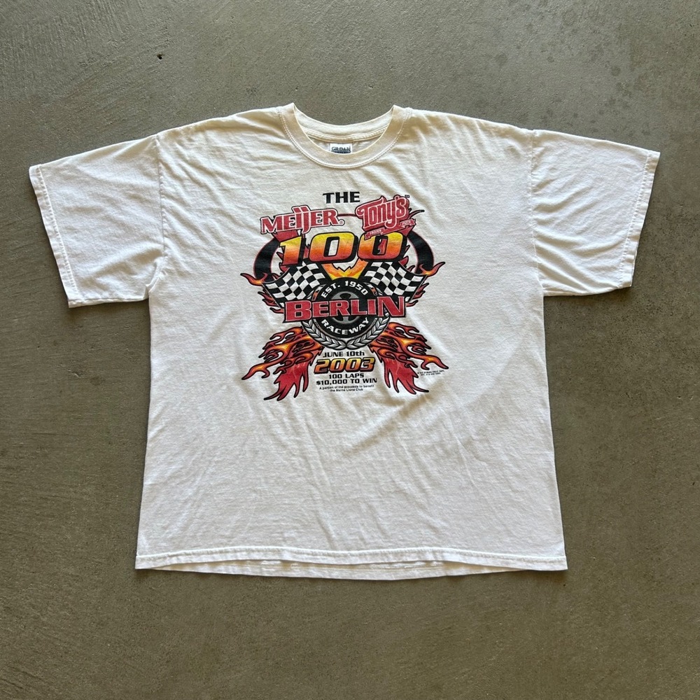 Vintage 2003‎ Berlin Raceway Shirt Size XL White Meijer Tonys 100 Racing Promo